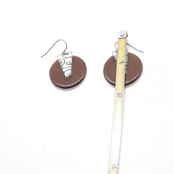 Root Beer Colored Dichroic Glass French Wire Earring Tops Marked 925 Sterling - Picture 7 of 10